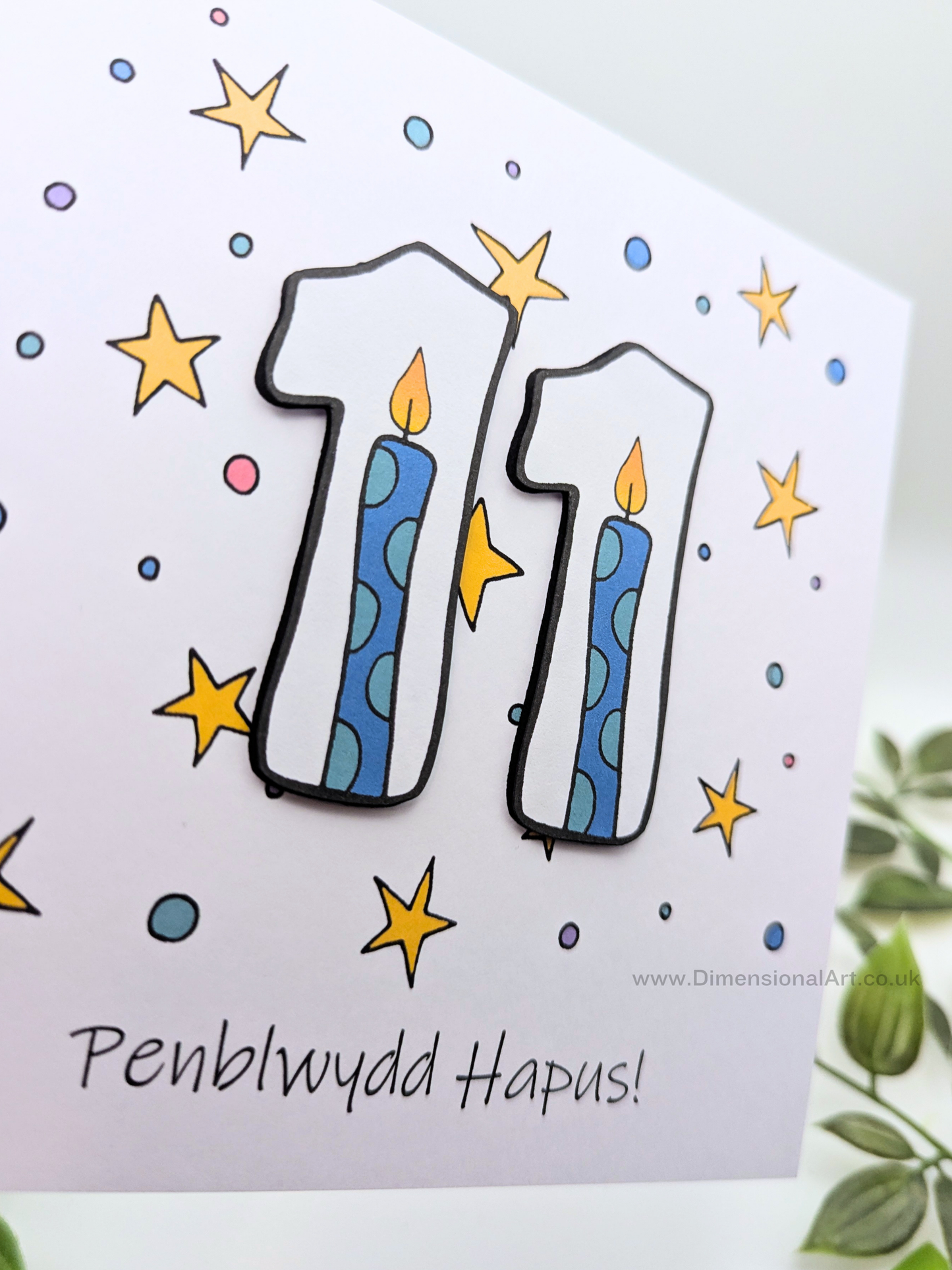 11th Number Candles Penblwydd Hapus (Birthday) Card - Welsh