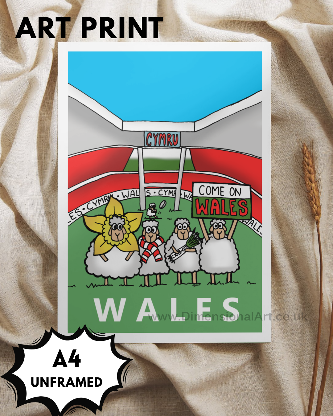 Wales Rugby Sheep A4 Print