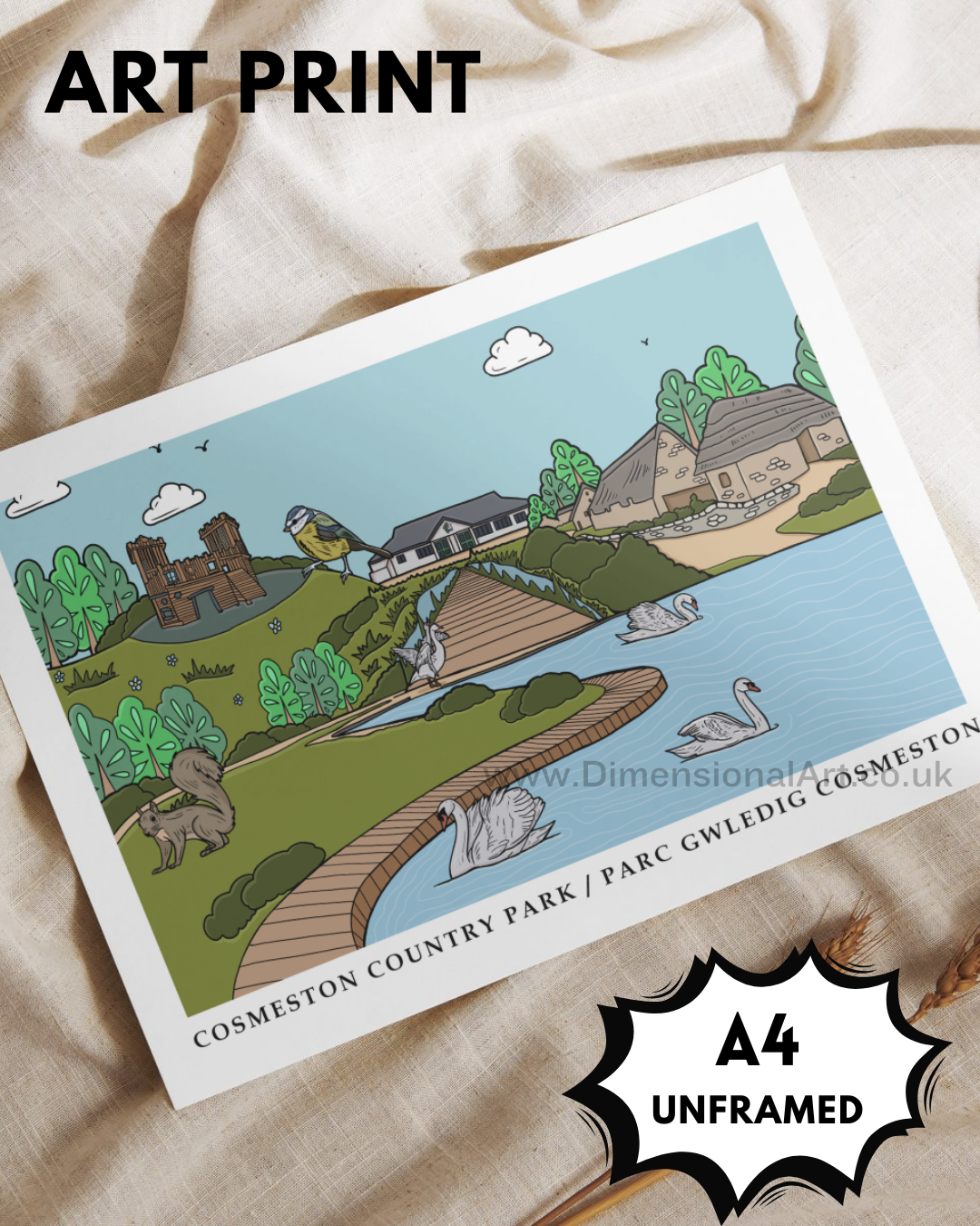 Cosmeston Country park Lake A4 Art Print