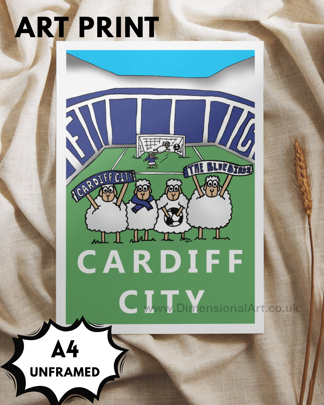Cardiff City Football Sheep A4 Print