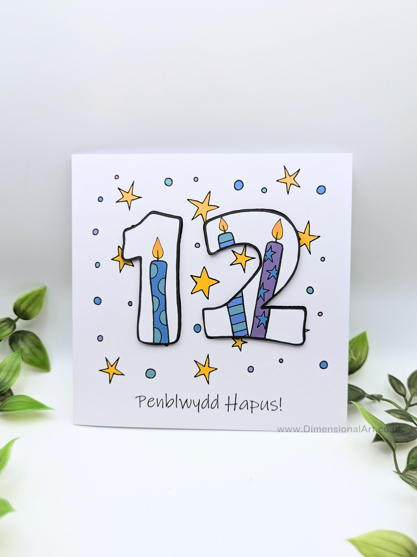 12th Number Candles Penblwydd Hapus (Birthday) Card - Welsh