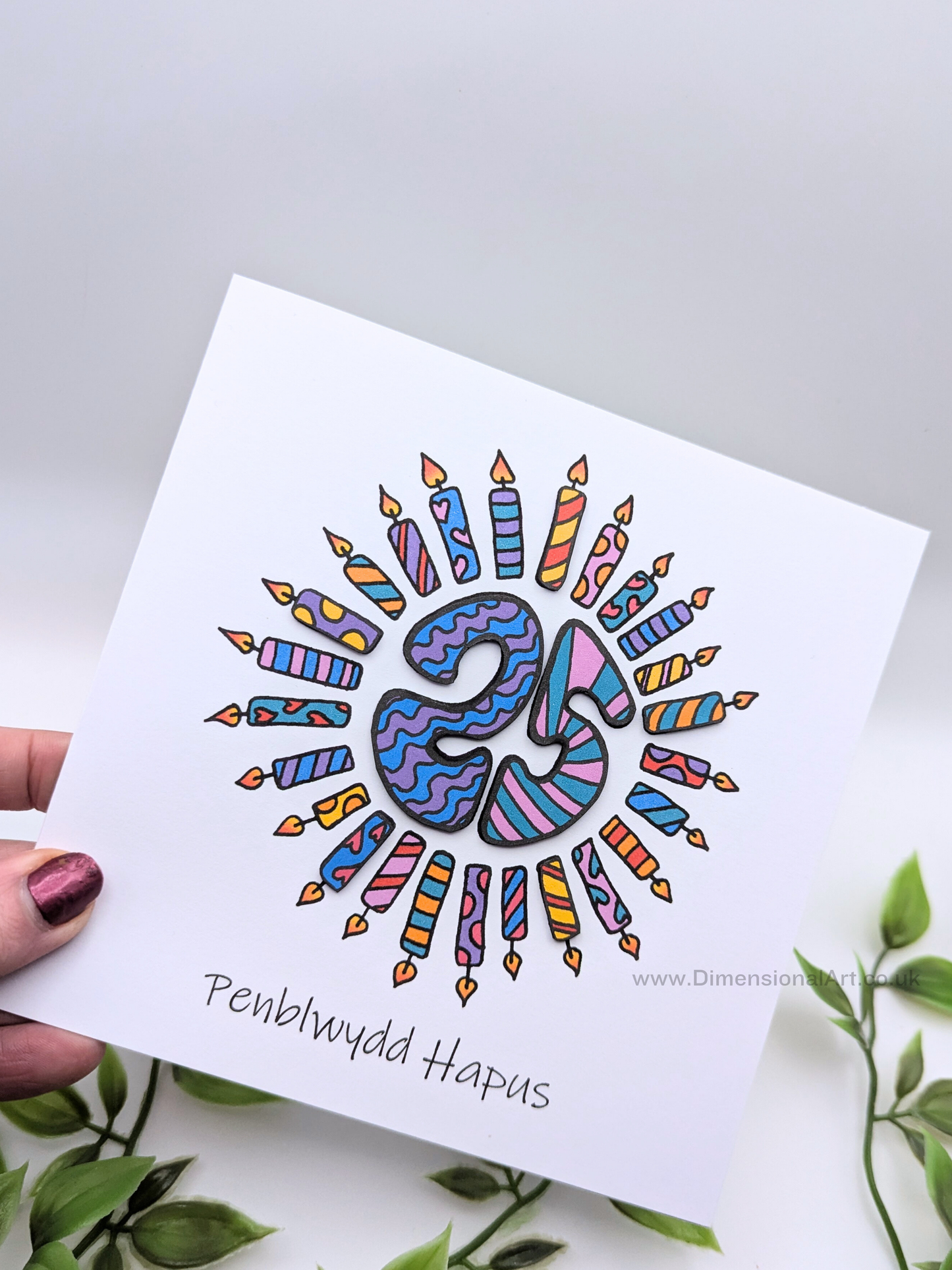25th Candles Penblwydd Hapus (Birthday) Card 25