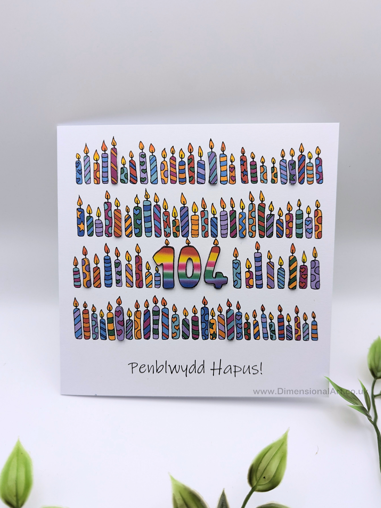 104 Candles Penblwydd Hapus (Birthday Card) 104th