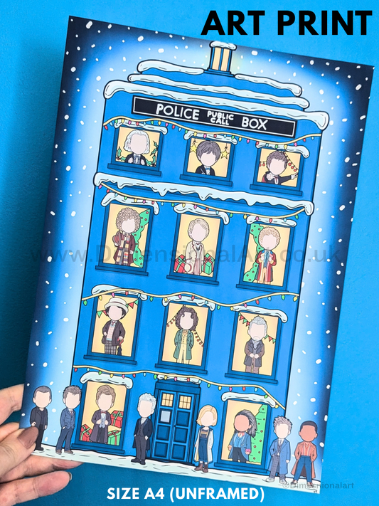 Doctor Who Doctors - Tardis  CHRISTMAS EDITION A4 Print