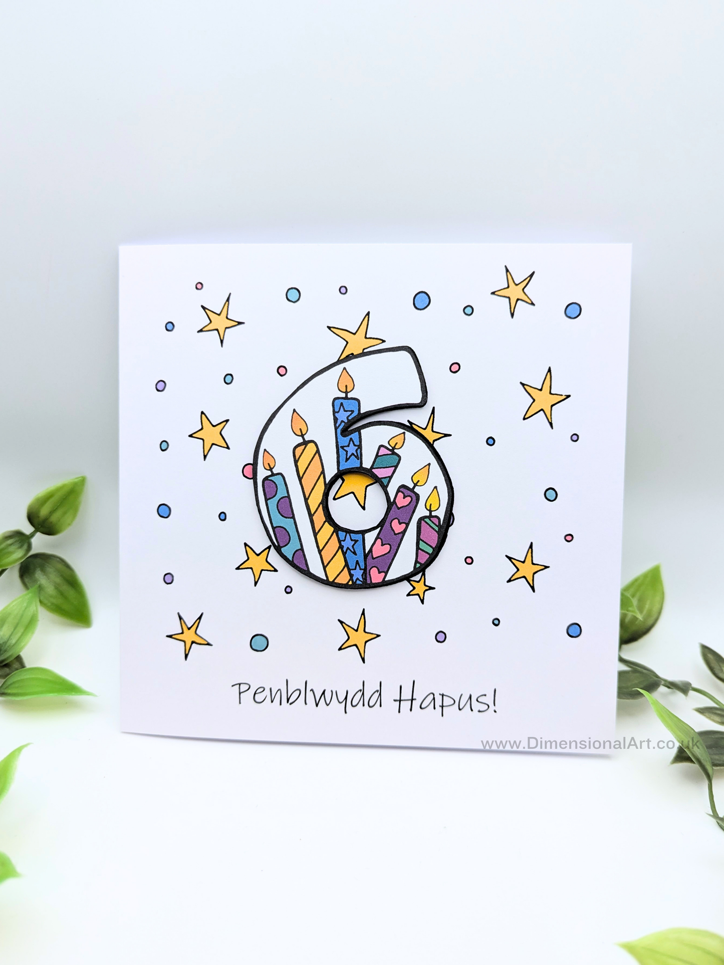 6th Number Candles  Penblwydd Hapus (Birthday) Card - Welsh