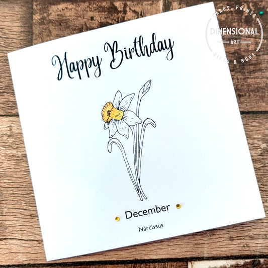 December - Narcissus - Birthday Flower Card