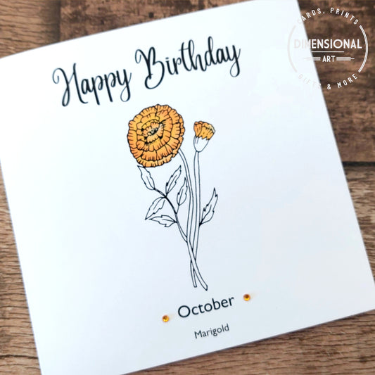 October - Marigold - Birthday Flower Card