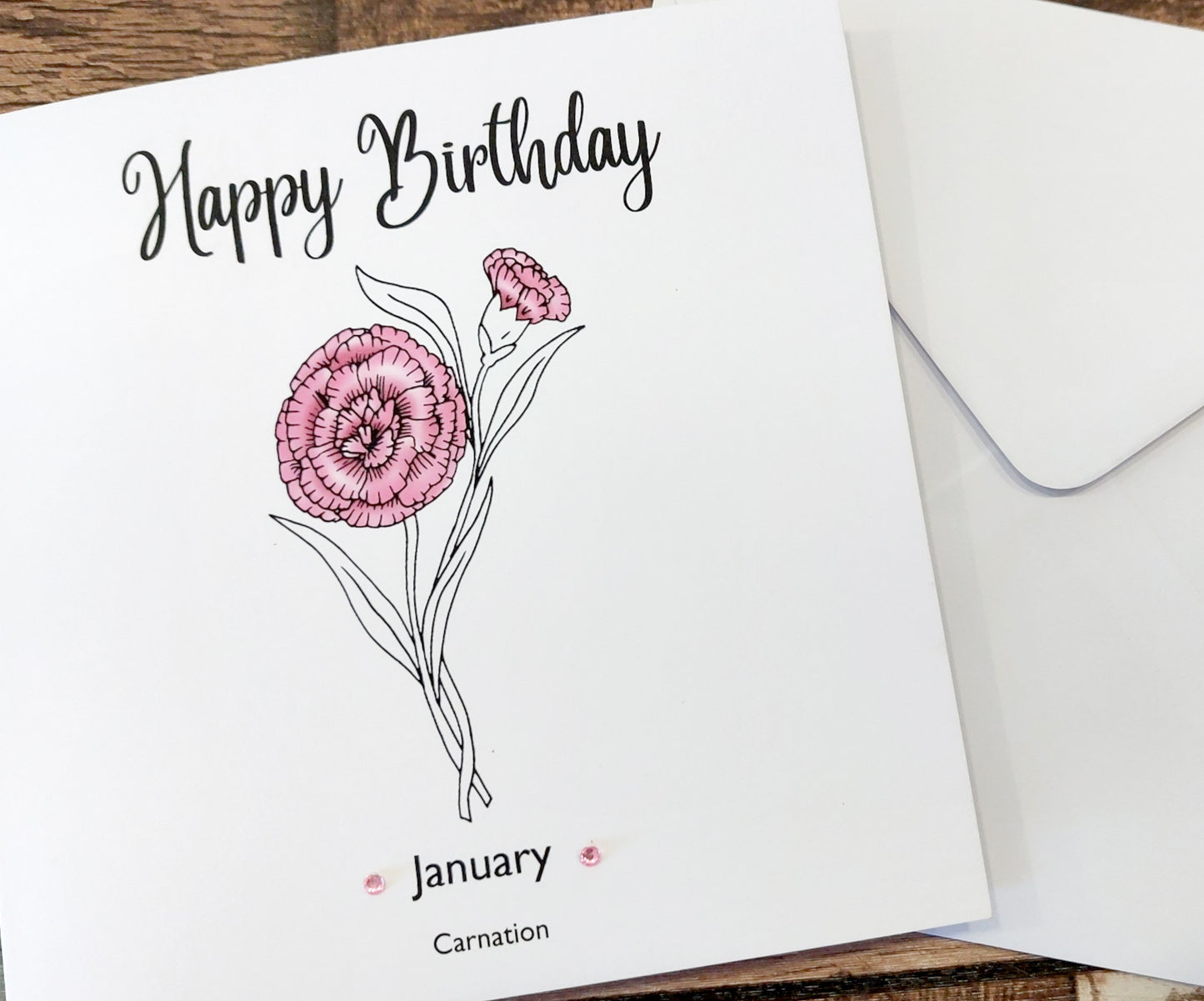 January - Carnation - Birthday Flower Card
