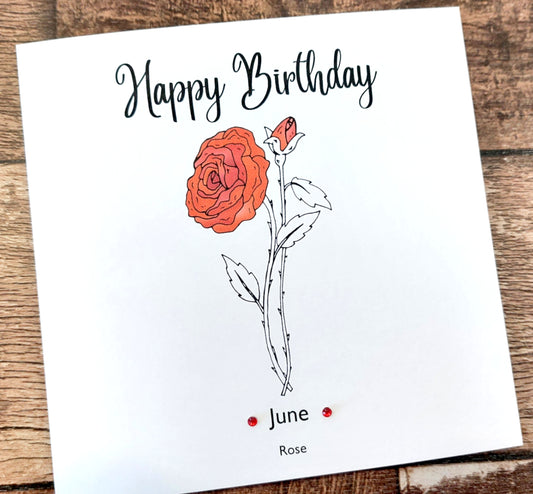 June - Rose - Birthday Flower Card