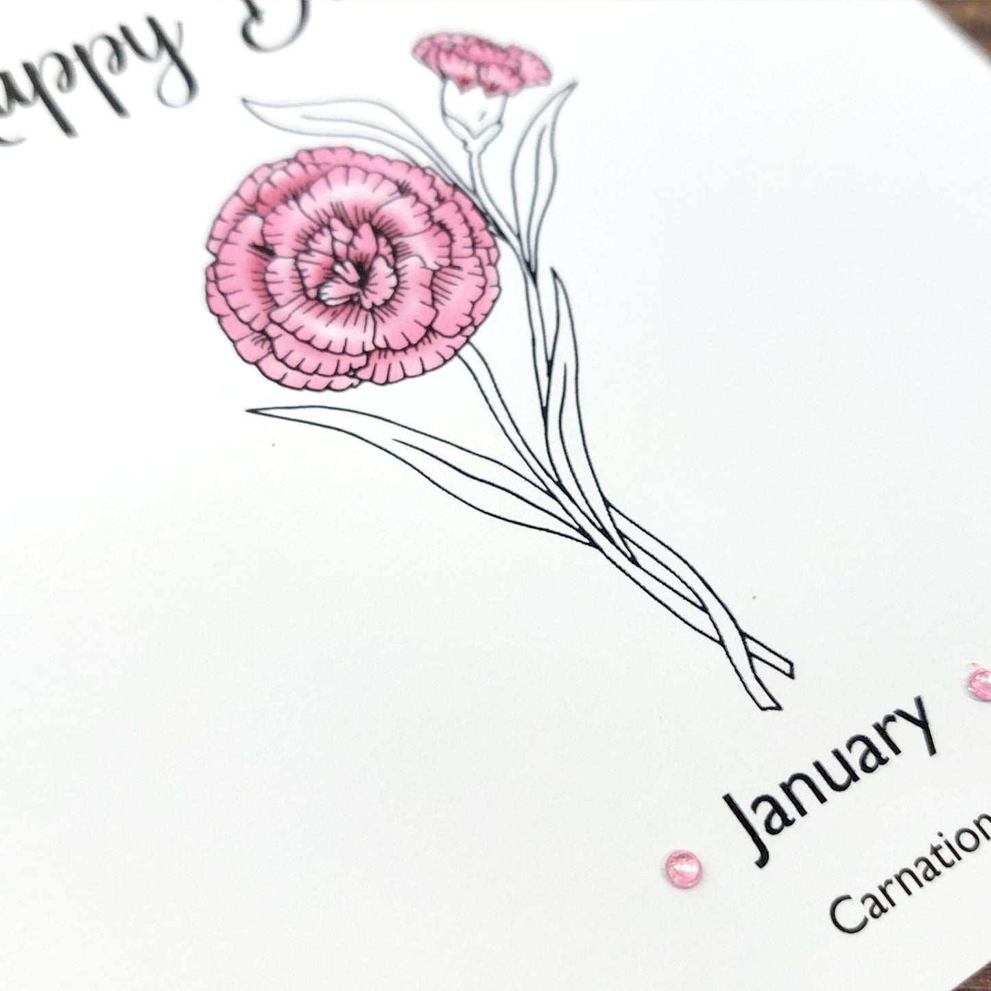 January - Carnation - Birthday Flower Card