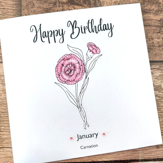 January - Carnation - Birthday Flower Card