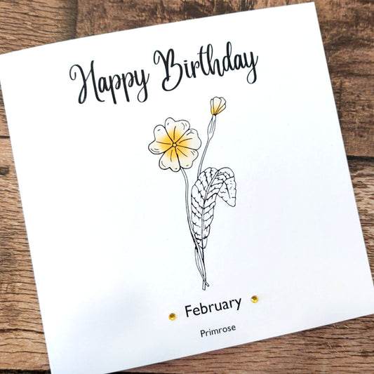 February - Primrose - Birthday Flower Card