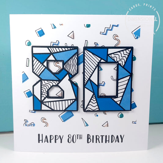 Blue retro 80th Birthday Card