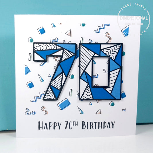 Blue retro 70th Birthday Card