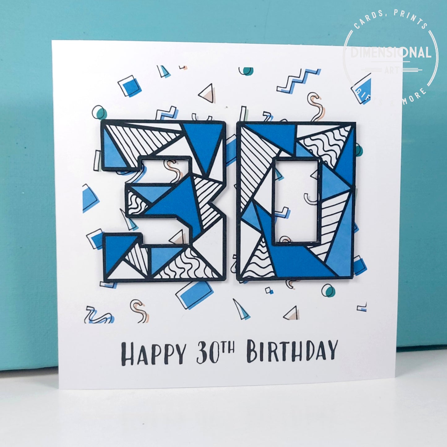 Blue retro 30th Birthday Card