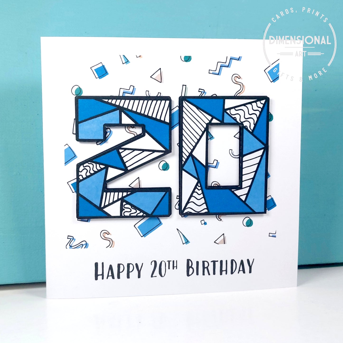 Blue retro 20th Birthday Card