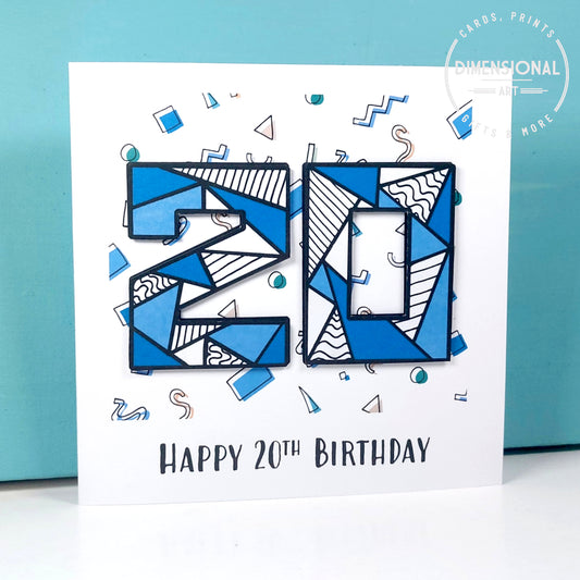 Blue retro 20th Birthday Card