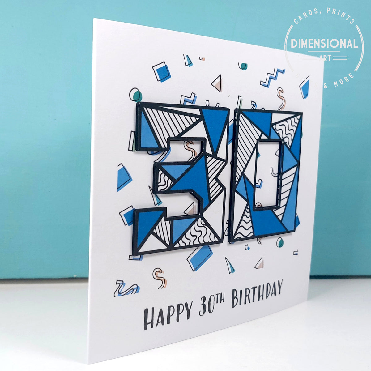 30th Dimensional Blue retro 30th Birthday Card – Dimensional Art