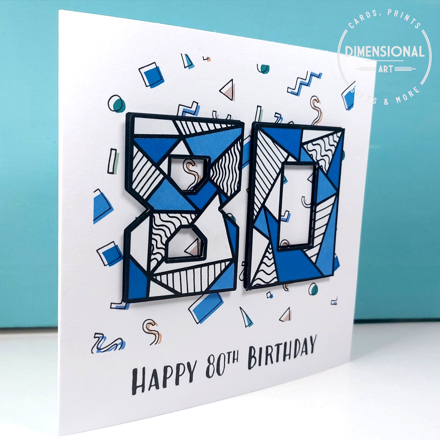 Blue retro 80th Birthday Card