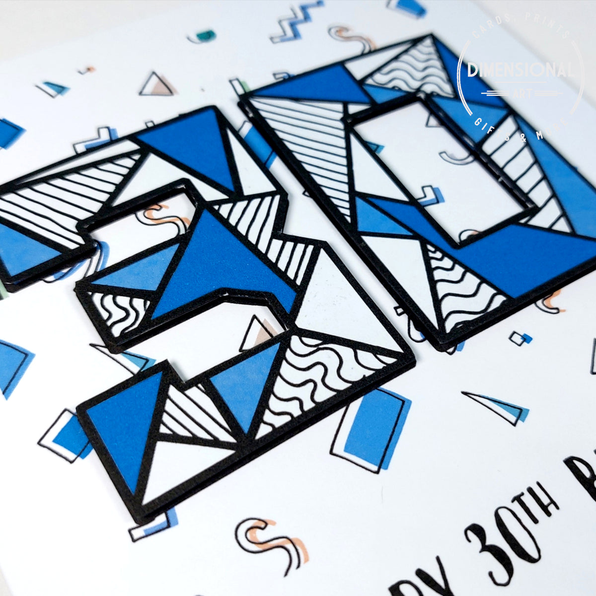 30th Dimensional Blue retro 30th Birthday Card – Dimensional Art