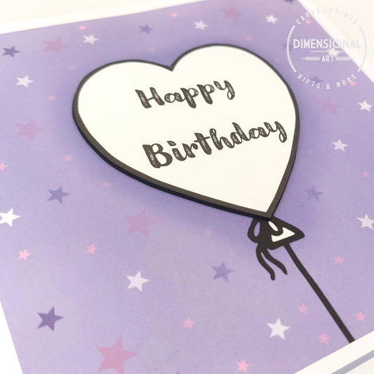 Purple Heart Balloons Birthday Card