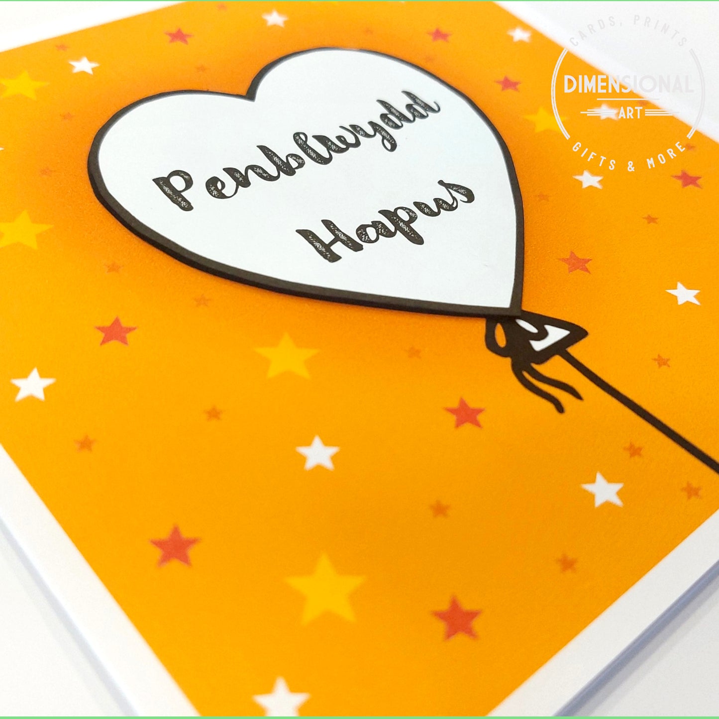 Orange Heart Balloons Penblwydd Hapus (Birthday) Card - Welsh