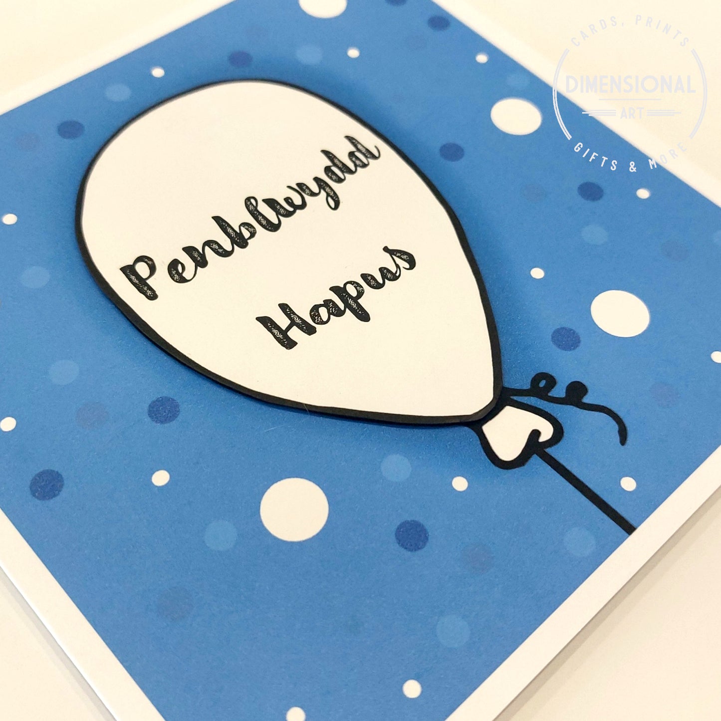 Blue Balloons Penblwydd Hapus (Birthday) Card - Welsh