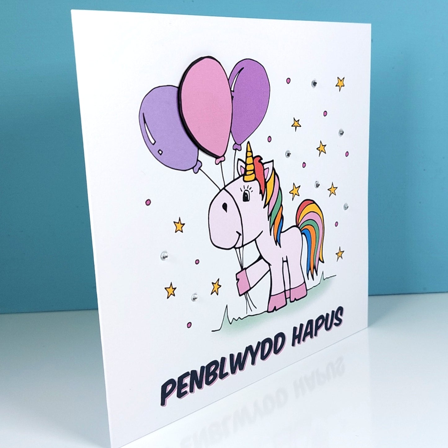 Unicorn Penblwydd Hapus (Birthday) WELSH