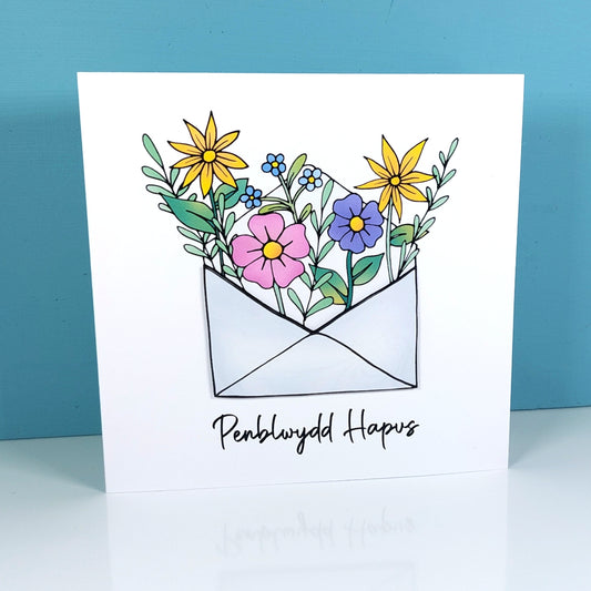 Flower Envelope Penblwydd Hapus (Birthday Card) Welsh Card