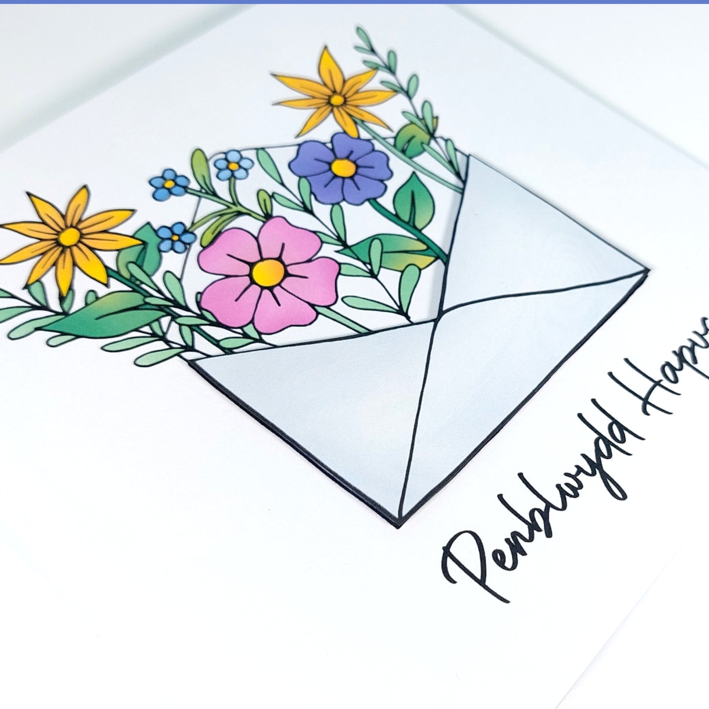 Flower Envelope Penblwydd Hapus (Birthday Card) Welsh Card
