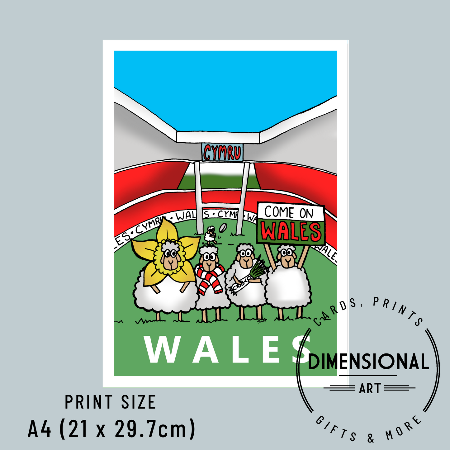 Wales Rugby Sheep A4 Print