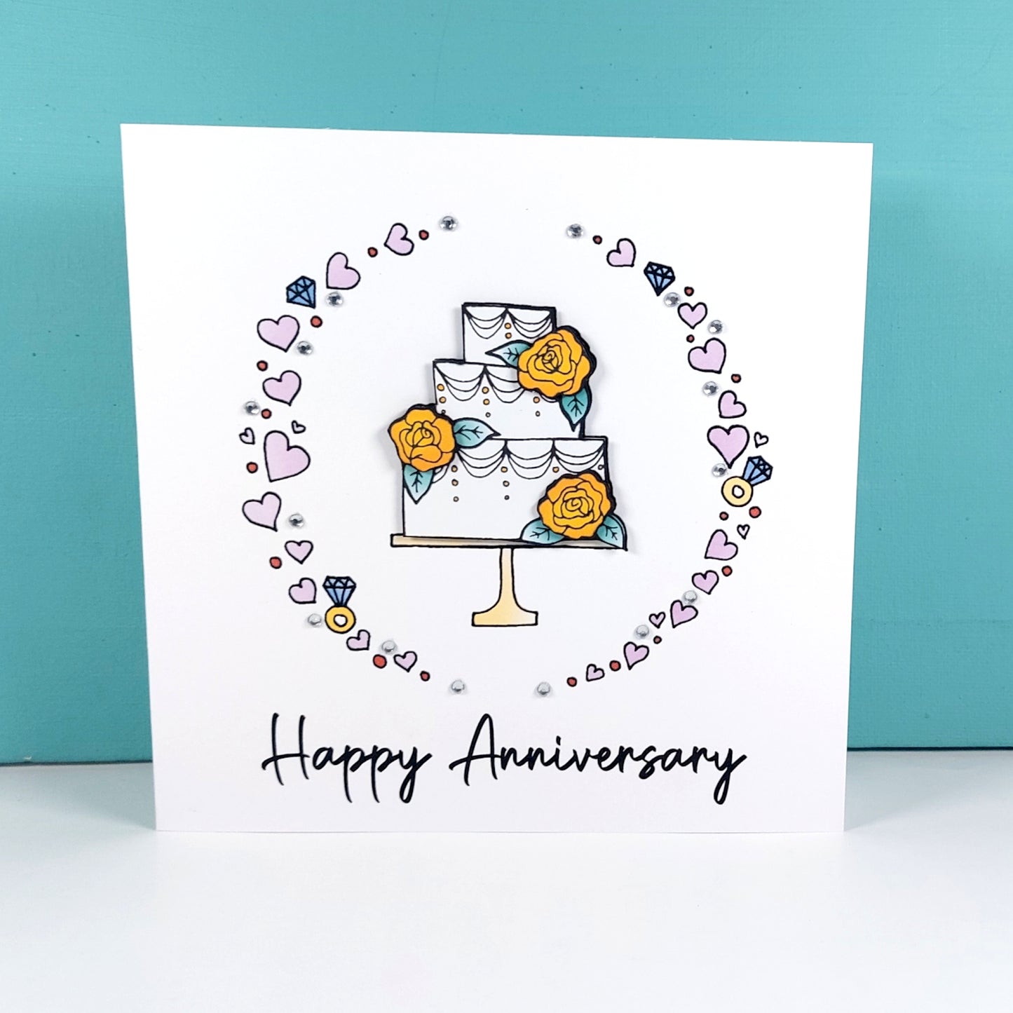 Anniversary Cake Card (Yellow Roses)