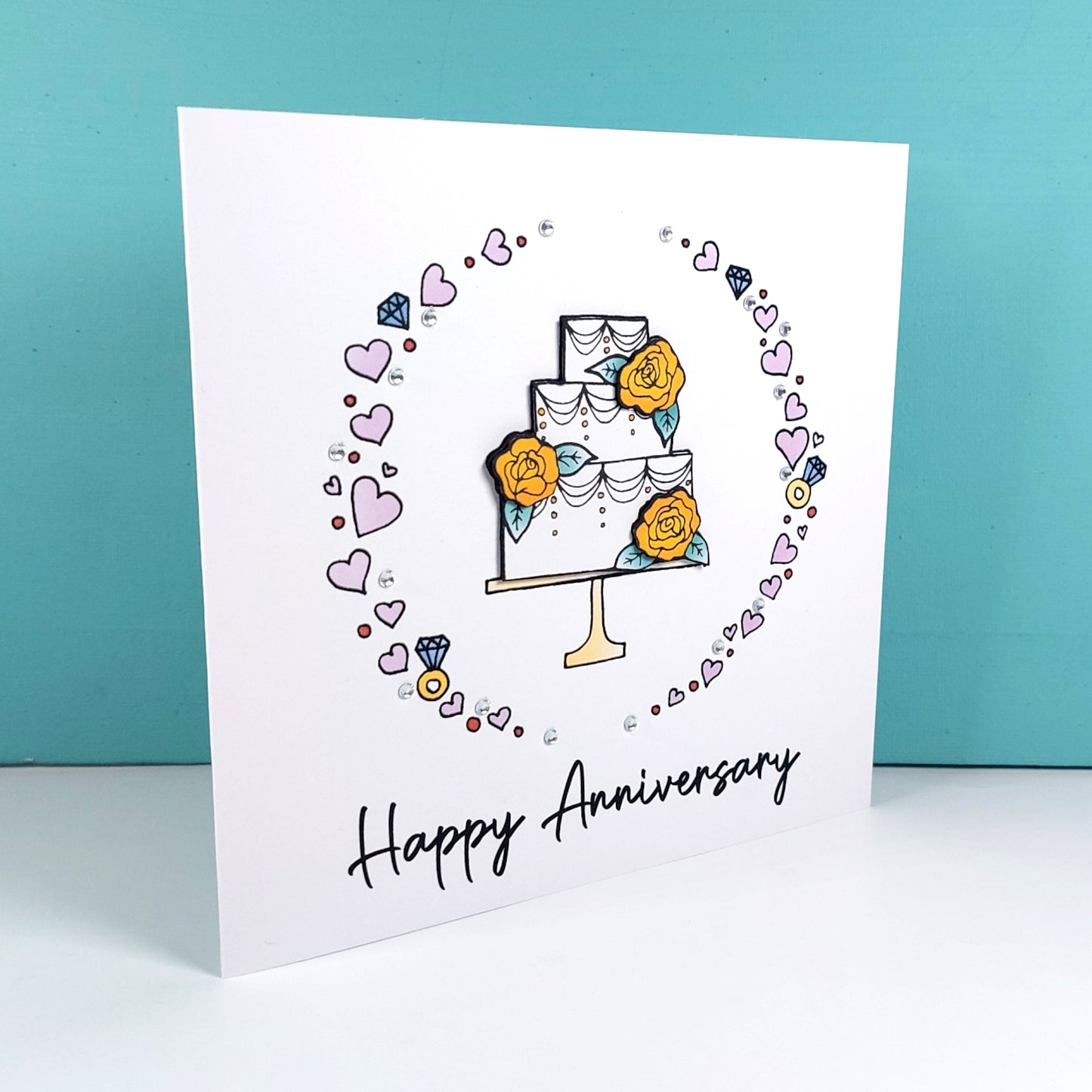 Anniversary Cake Card (Yellow Roses)