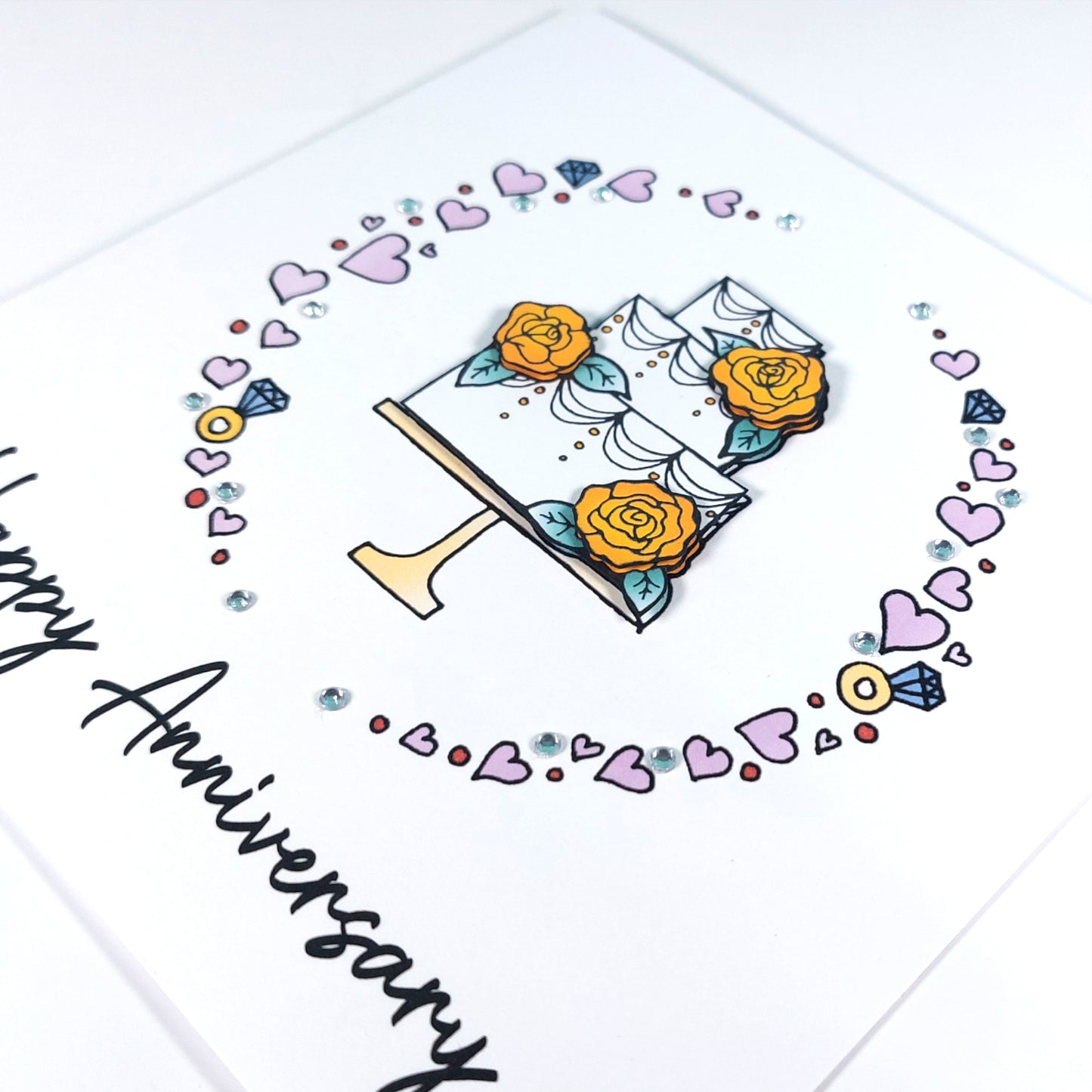 Anniversary Cake Card (Yellow Roses)