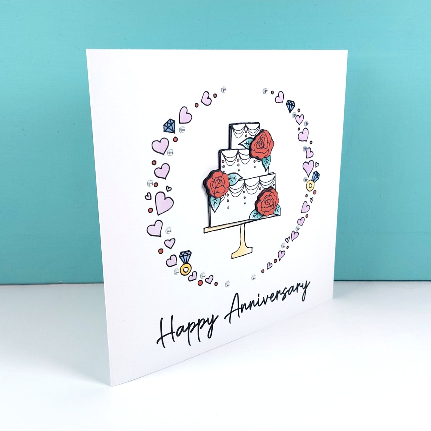 Anniversary Cake Card (Red Roses)