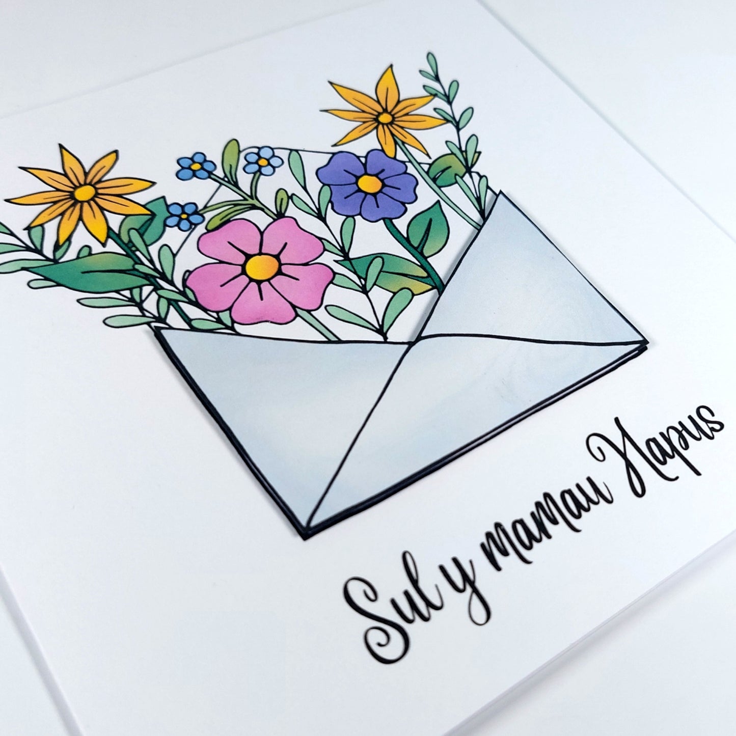 Flower Envelope Sul y mamau hapus (Mothers day) WELSH