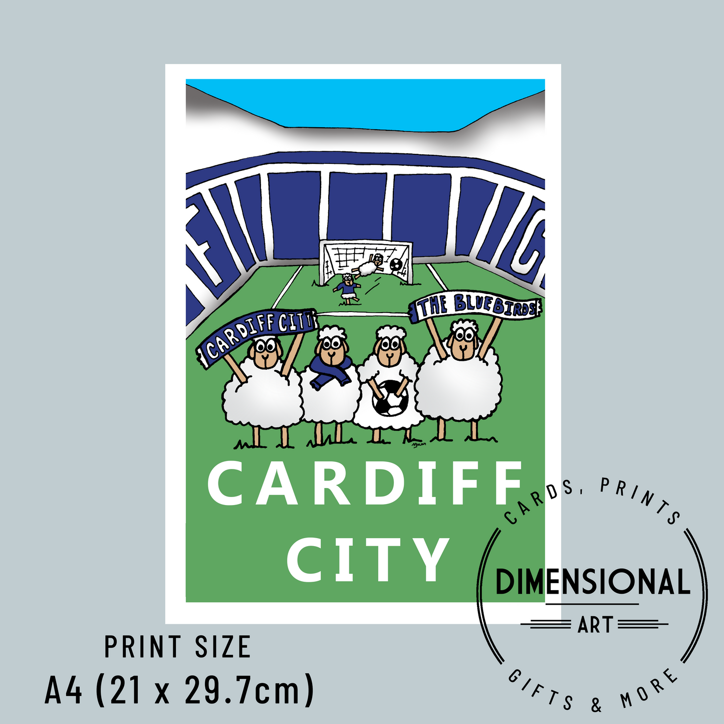 Cardiff City Football Sheep A4 Print