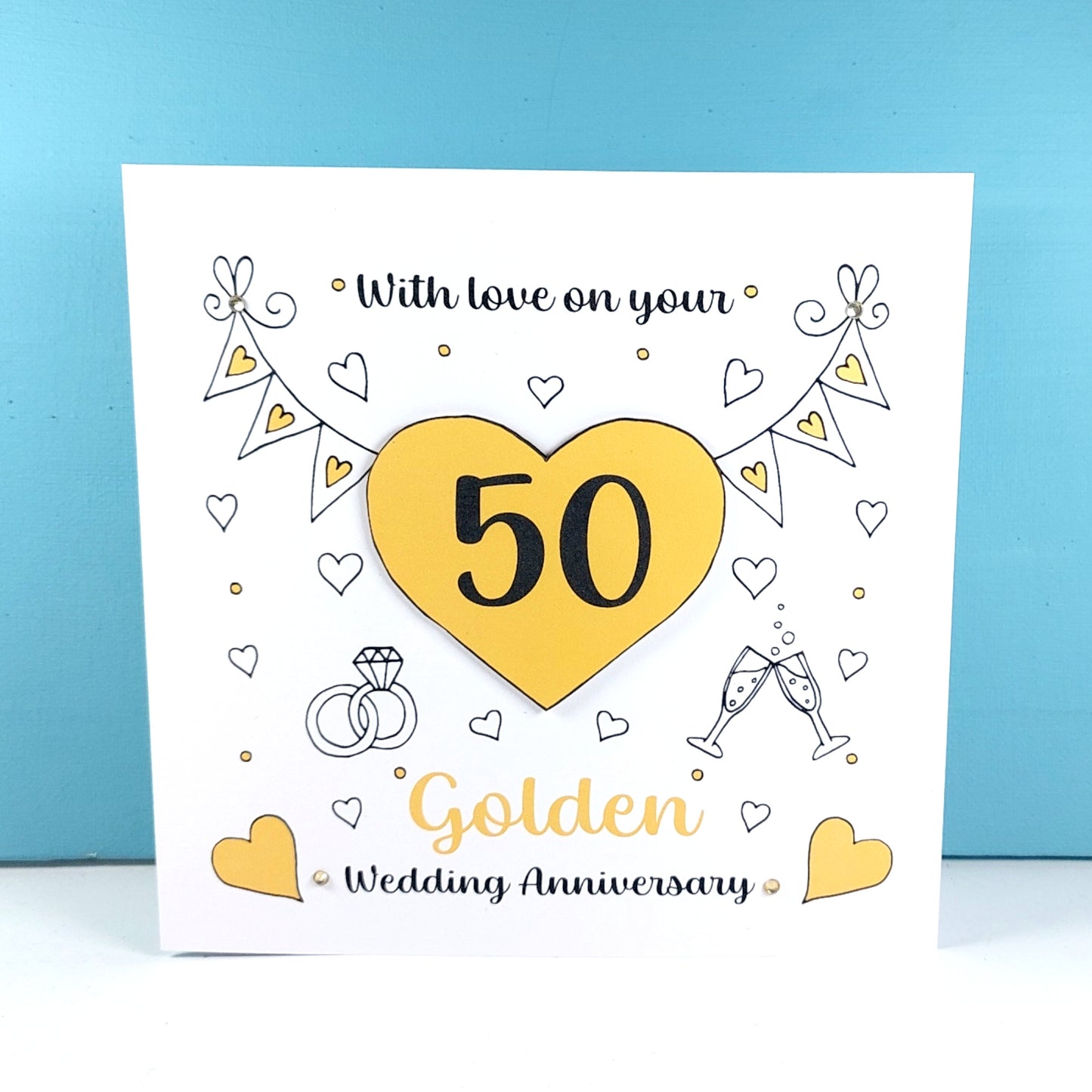 50th Gold Heart Anniversary Card