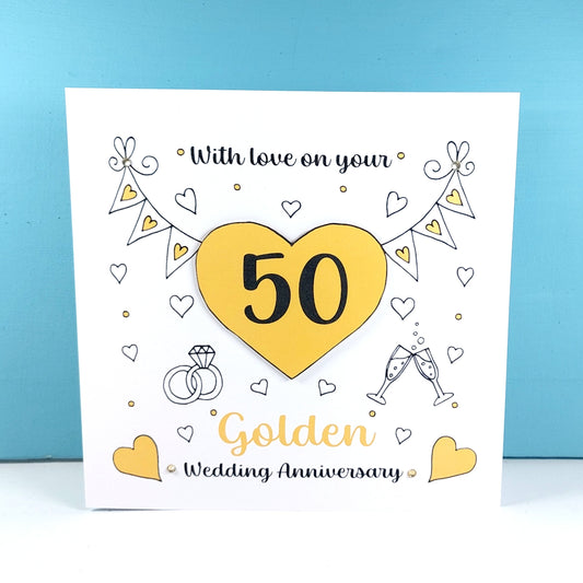 50th Gold Heart Anniversary Card