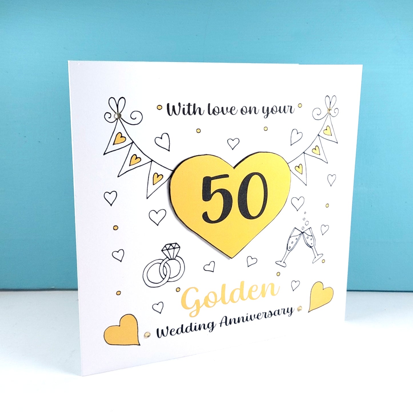 50th Gold Heart Anniversary Card