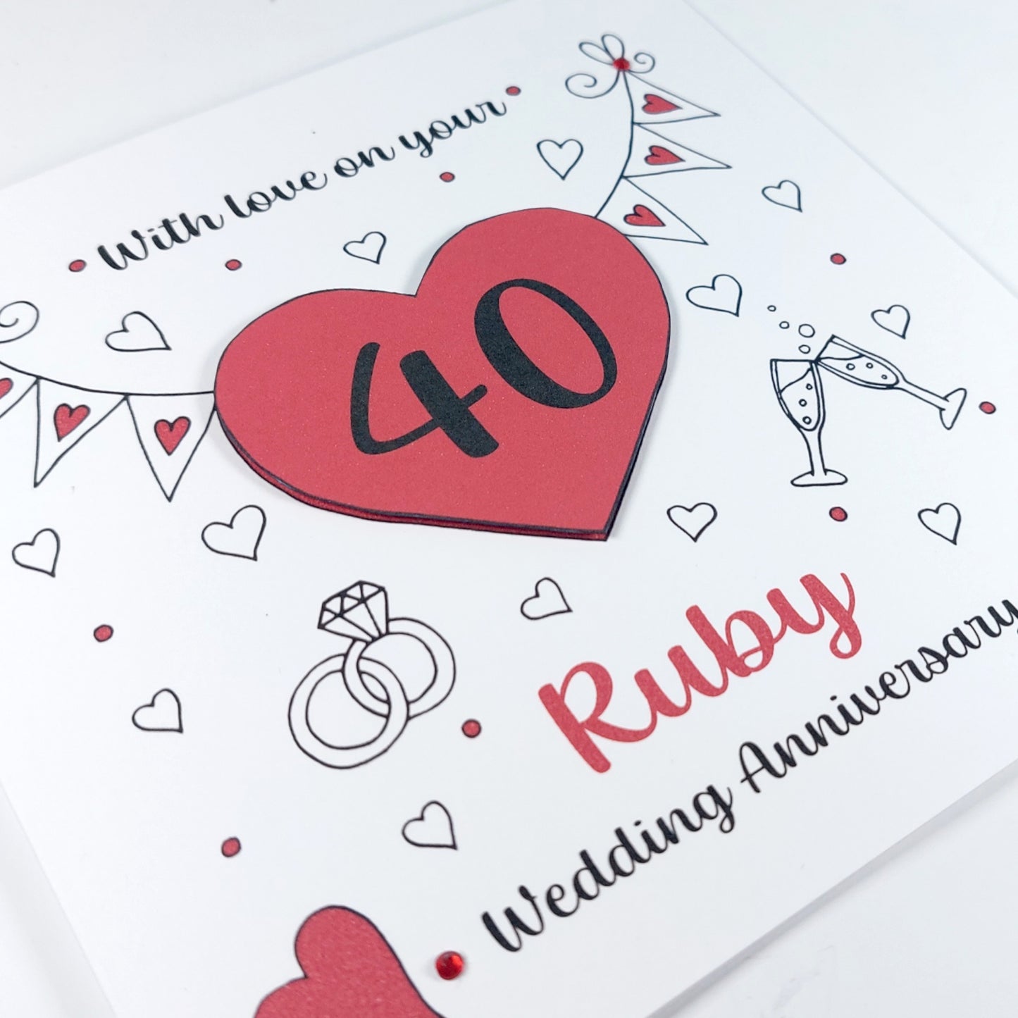40th Ruby Heart Anniversary Card