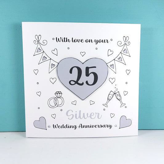 25th Silver Heart Anniversary Card