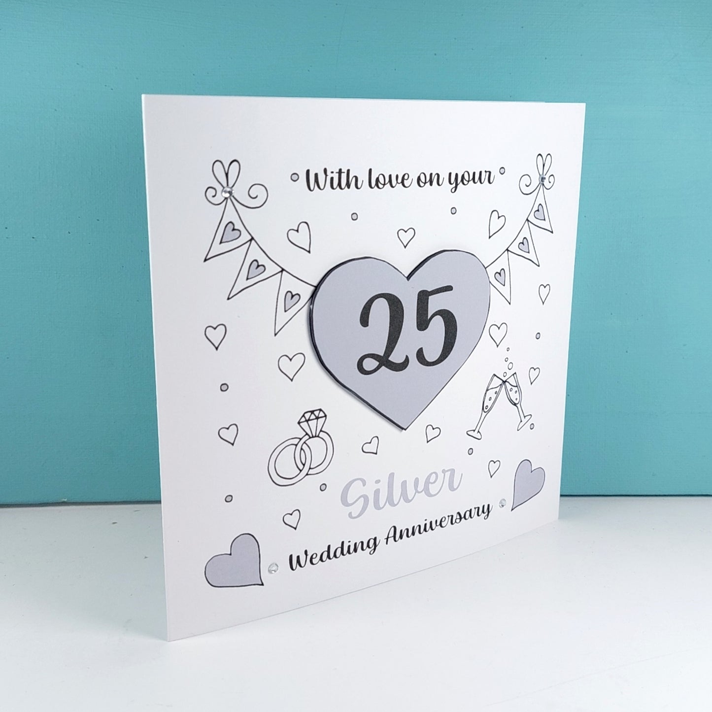 25th Silver Heart Anniversary Card