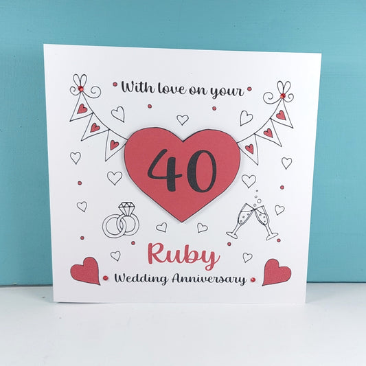 40th Ruby Heart Anniversary Card