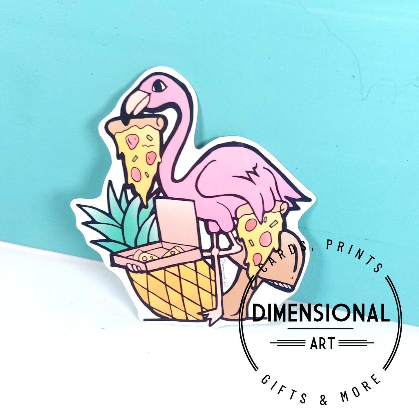 Pink Flamingo and Pizza Sticker