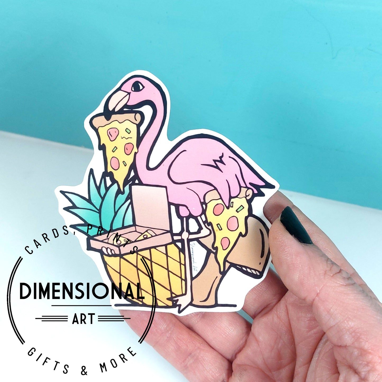 Pink Flamingo and Pizza Sticker