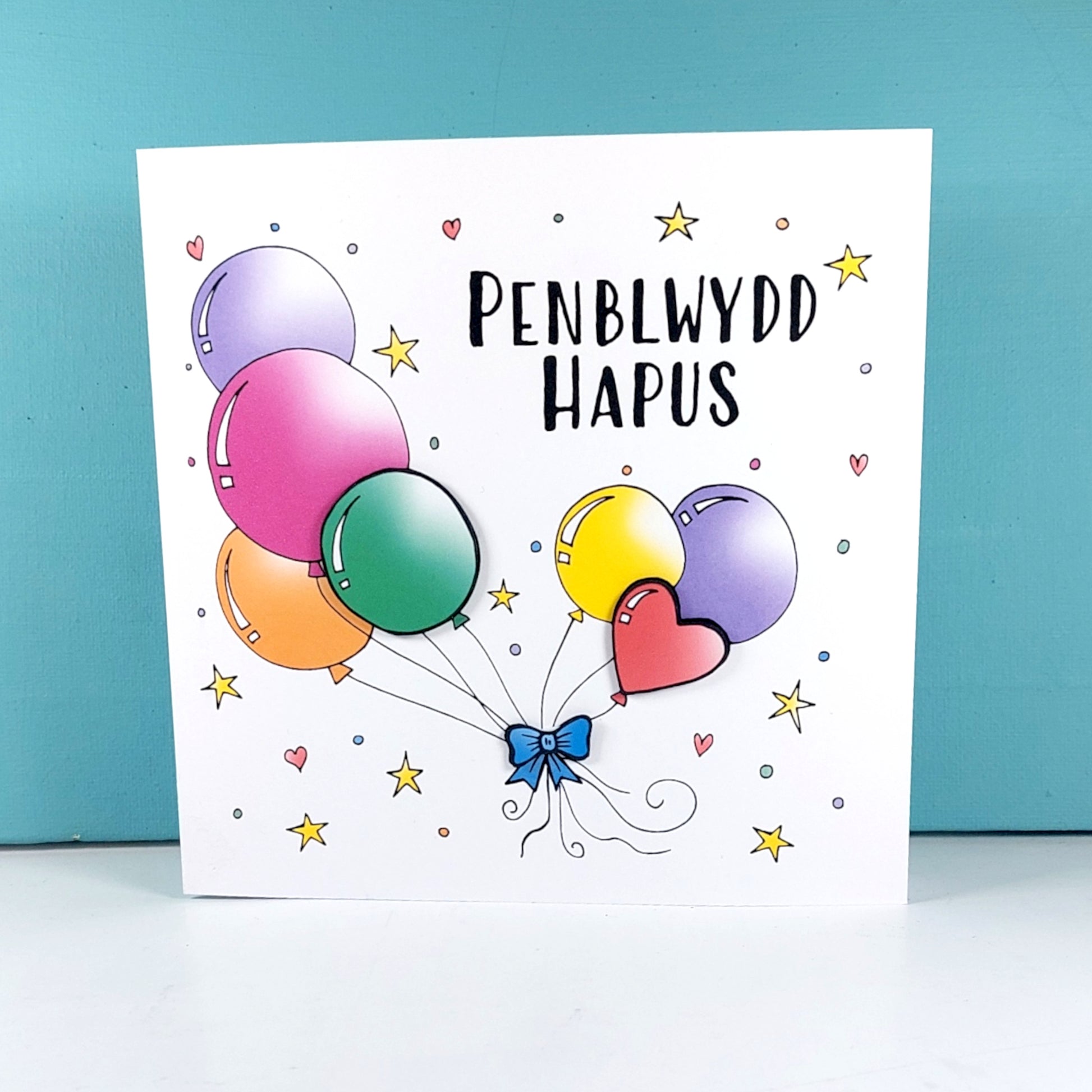 PENBLWYDD HAPUS Welsh Happy Birthday Banner, Vibrant Coloured Card