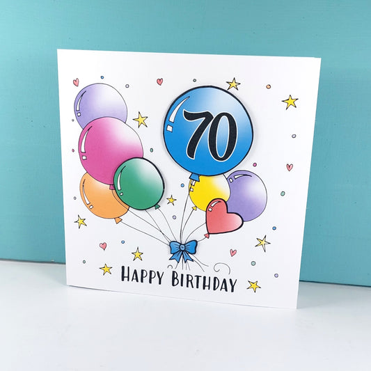 70th Balloons Birthday Card