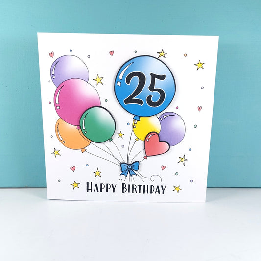 25th Balloons Birthday Card