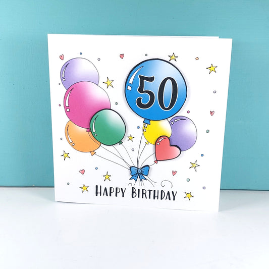 50th Balloons Birthday Card
